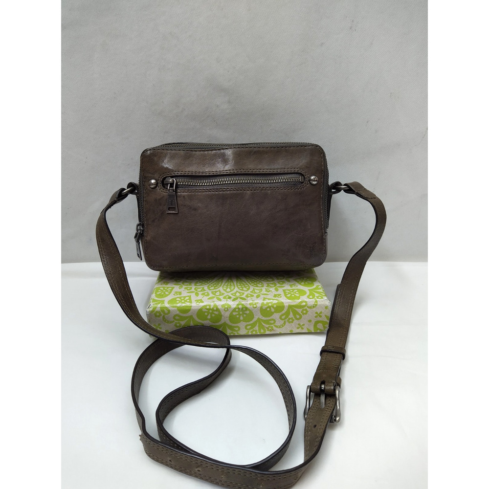 Frye Gray Leather Double Zipper Crossbody Bag